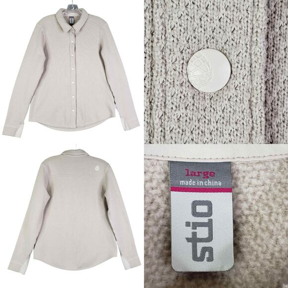 Stio Shirt Women's Size Large L Thermop Fleece Snap Button Tan LS Stretch Knit - Picture 1 of 10